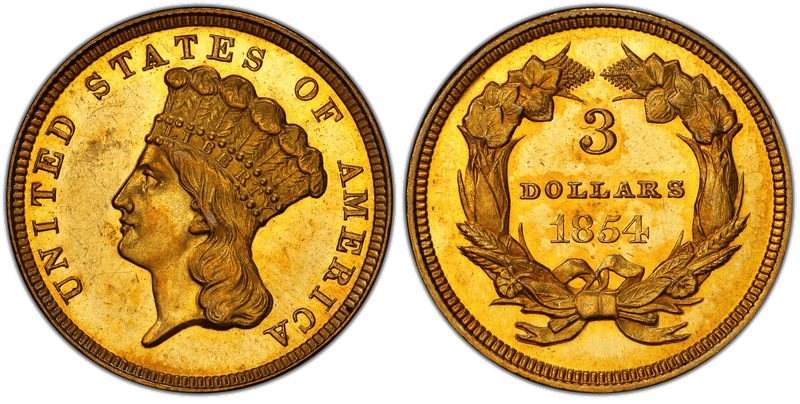 1854 Three Dollar Gold — first year of America's oddest denomination
